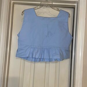 Zara Sky Blue Ruffle Hem Blouse